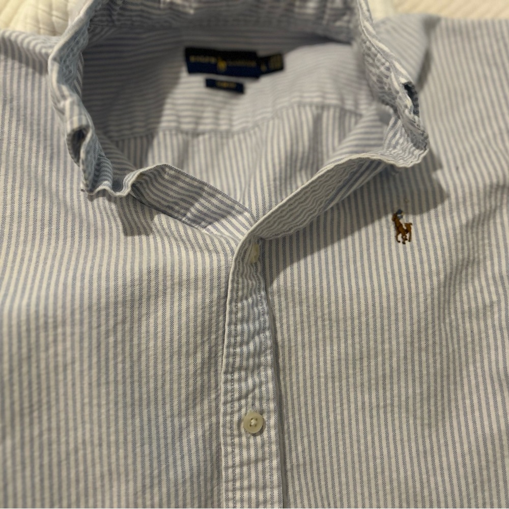 Blue and white Ralph Lauren Oxford,  button up size Large slim fit